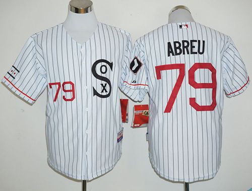 White Sox #79 Jose Abreu White(Black Strip) Cooperstown Stitched MLB Jersey - Click Image to Close